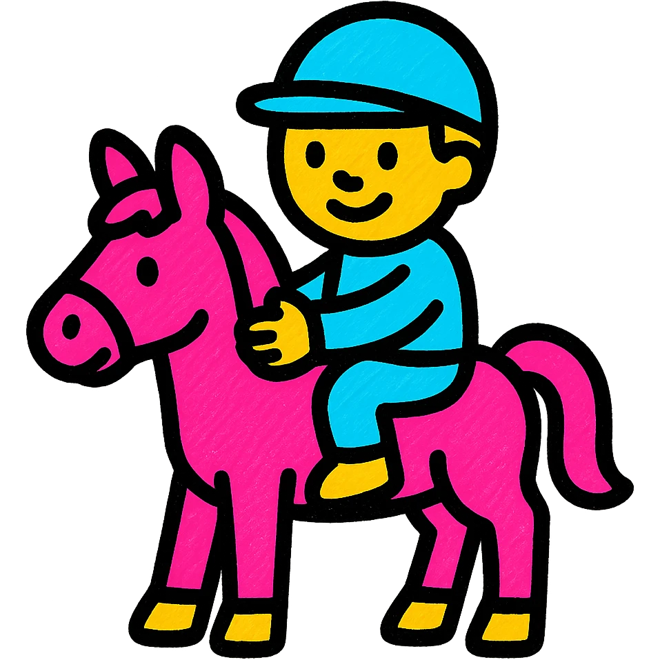 colorful flat icon of a kid on horseback, friendly and modern, simple details emoji