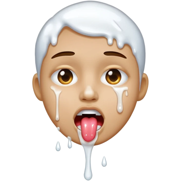 White liquid on a face dripping from tongue emoji