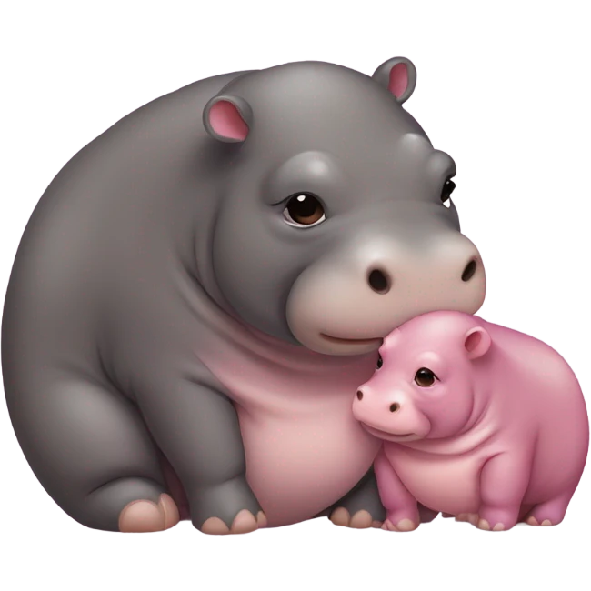 Pygmy brown and pink hippo and her mom cuddling  emoji