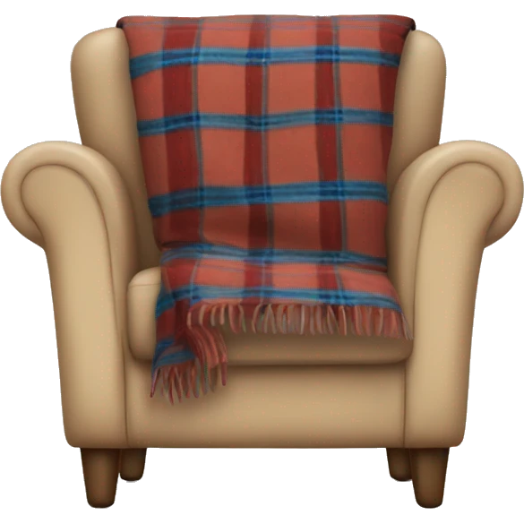 A comfy armchair with a plaid throw draped over it emoji