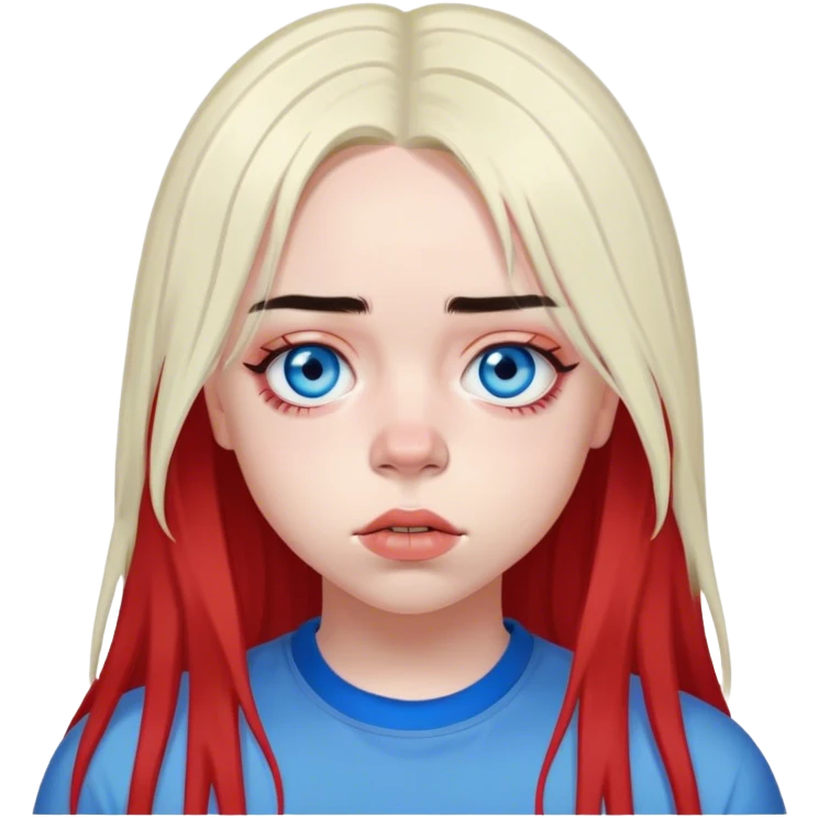 billie eilish with her red roots and the rest hair black and blue eyes  emoji