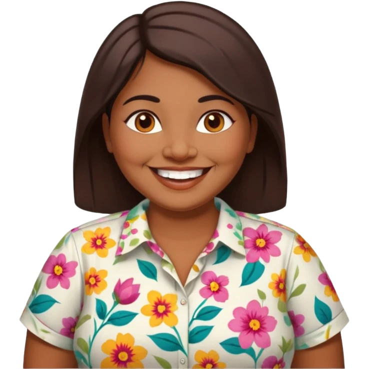 40 yr old chubby sri lankan woman, dark skin, straight brown hair, big smile, white teeth emoji