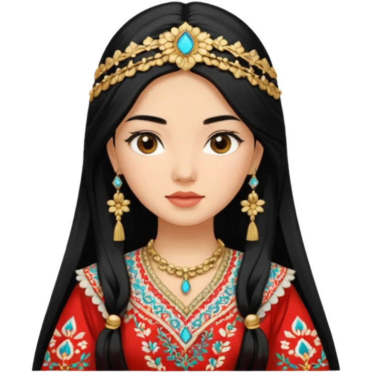 Uzbek girl who has long black hair and beautiful traditional dress emoji