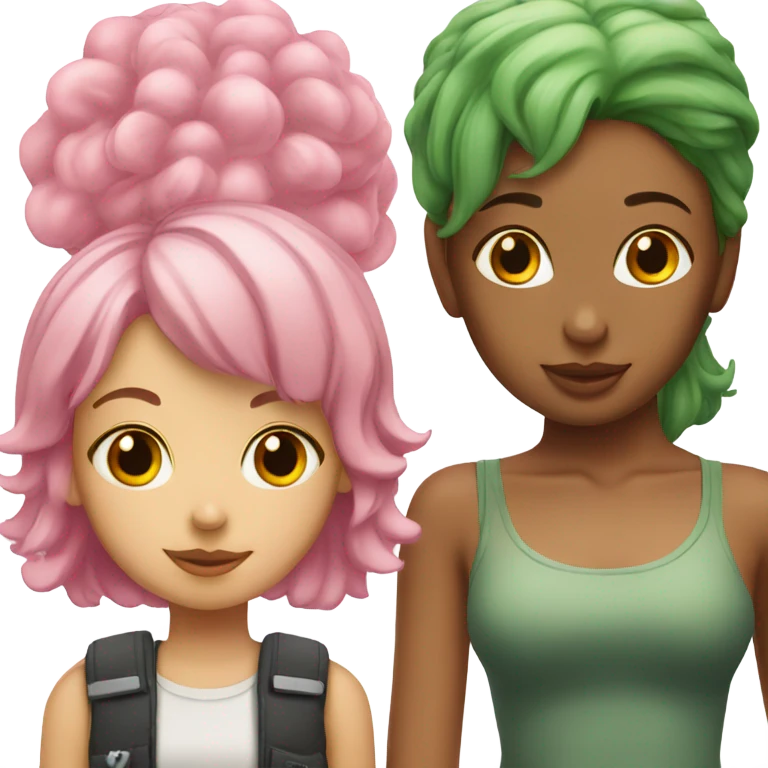 Girl with pink hair kissing girl with green hair emoji