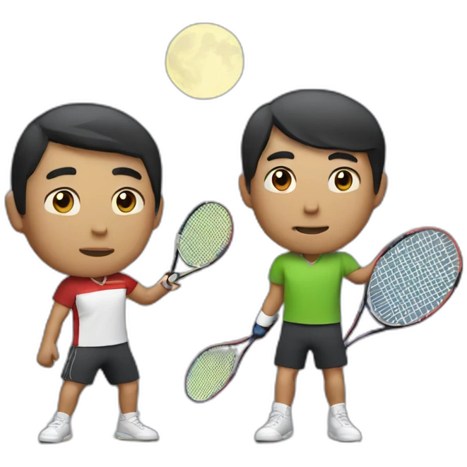Asian man and Mexican man playing tennis under the moonlight emoji