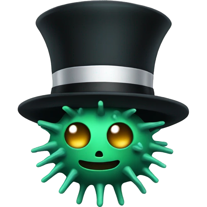 A green sea urchin wearing a black top hat. no face. emoji