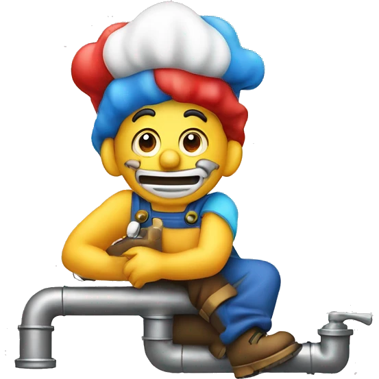 clown face emoji as a plumber sitting and fixing pipe emoji