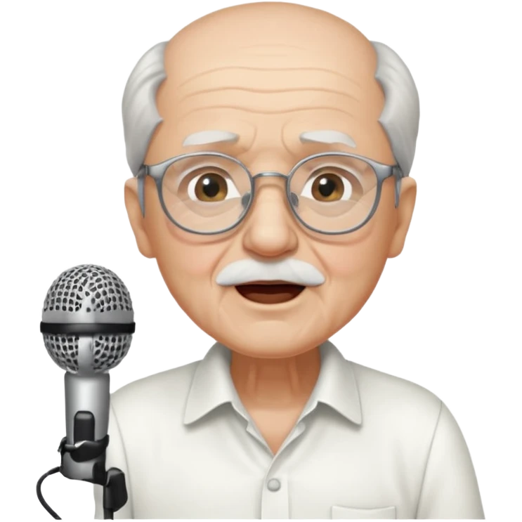 singer, Old man, singing to mic, white shirt glasses emoji
