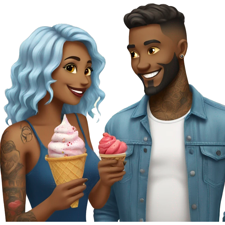 Romantic ice cream date for beautiful tattooed couple emoji