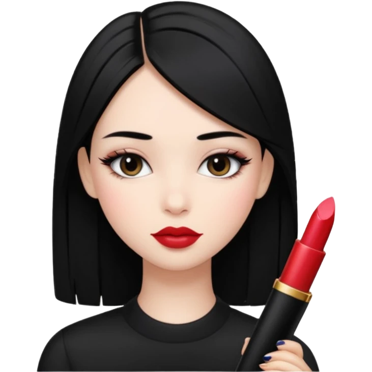 Siyah dümdüz saçlı makyajı soft ve ruju kiko  olan bir kız emoji