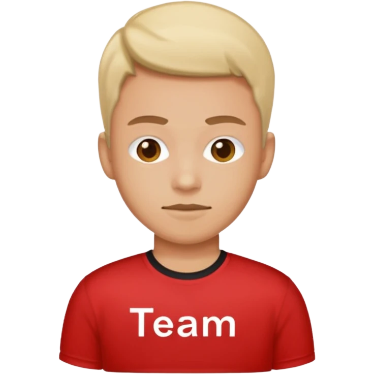 A person who has red shirt that says team coolkid emoji