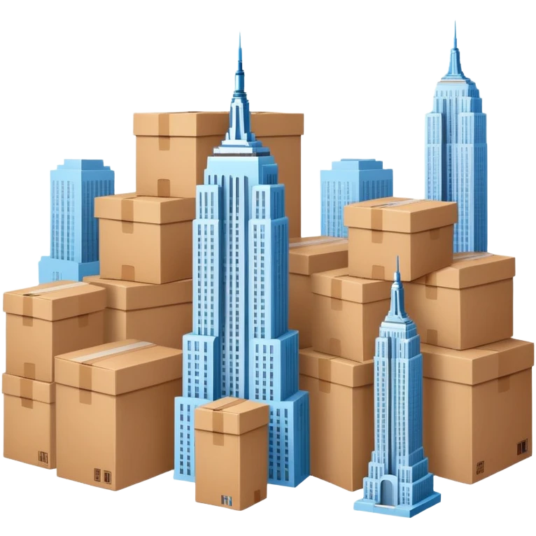 Empire State Building light blue with plain brown cardboard boxes emoji