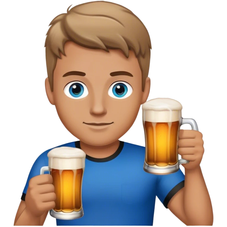 white guy light brown hair blue eyes wearing black holding beer emoji