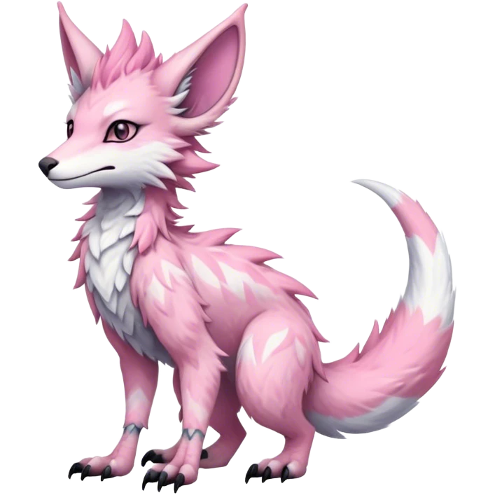 Feral Rare Fantasy cute adorable edgy pastel pink Vernid-Sergal-species by LiLaiRa, markings, tufted ears, full body emoji