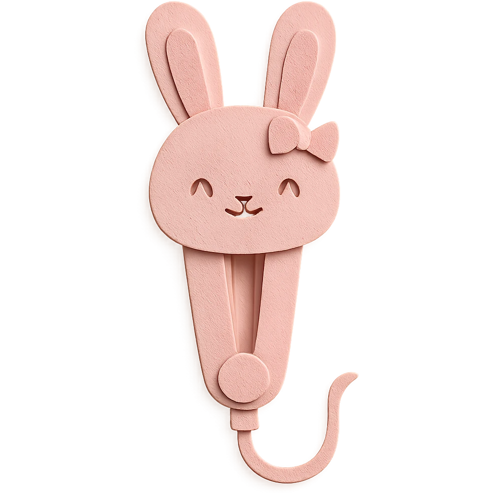 chibi hair straightener-bunny hybrid, tiny bow, gentle happy face, soft pink, full-body emoji
