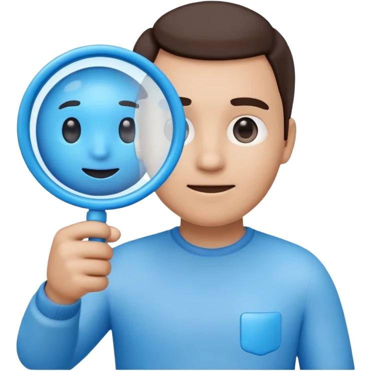A toy-like 3D blue magnifying glass emoji, chunky proportions, soft plastic texture, bright sky-blue color, subtle highlights, simple and playful emoji style, clean background, centered emoji