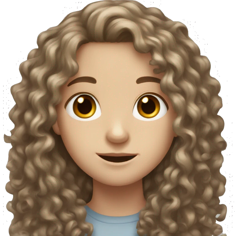 White pale Teen with brown long curly hair and brown eyes  emoji