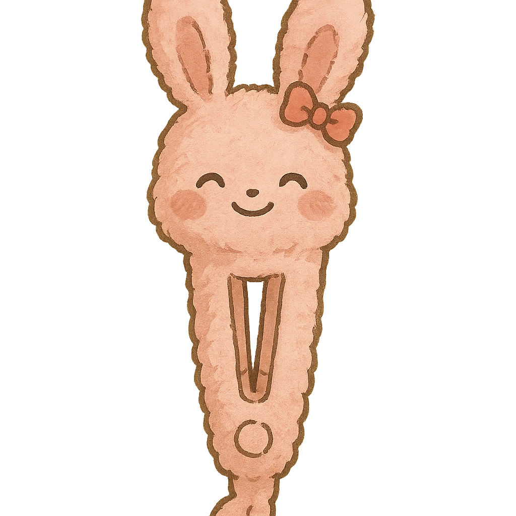 kawaii hair straightener as a soft pink fluffy bunny, tiny bow, gentle happy face, full-body emoji