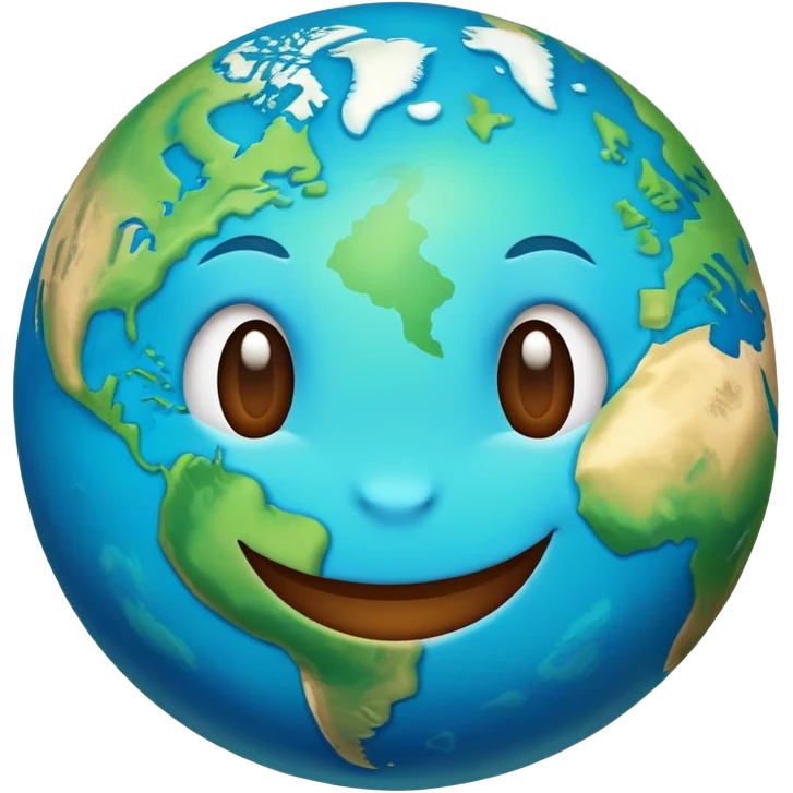 earth planet with cute smiling face, happy expression emoji