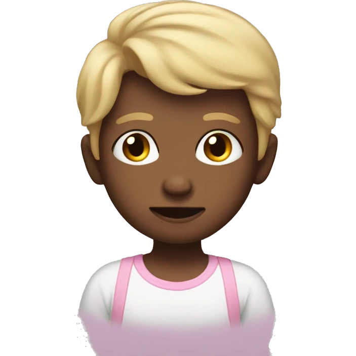 A new born that has so little hair and a pinky emoji
