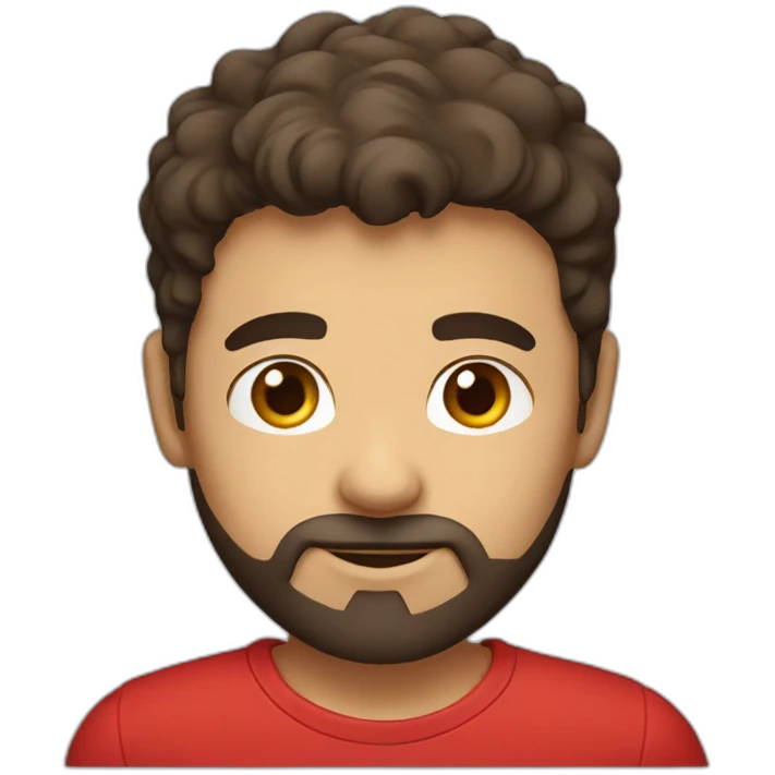 italian boy with red t-shirt, defined beard and dark brown short hair emoji