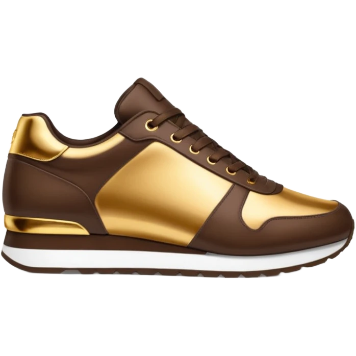 Metallic 24k gold and mocha brown womens stylish sneakers emoji