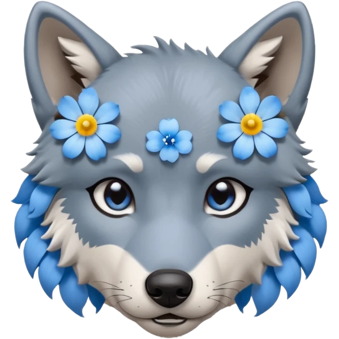 Tired wolf with forget-me-not flower on ear emoji