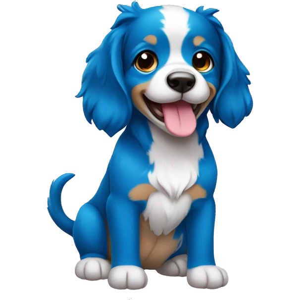 Um cachorrinha azul com pintinhas coloridas emoji