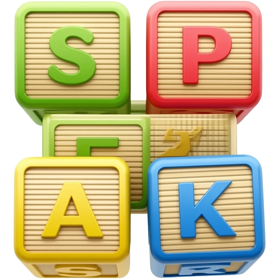 children's wooden blocks with letters, arranged to form a word SPEAK, soft cartoonist style emoji