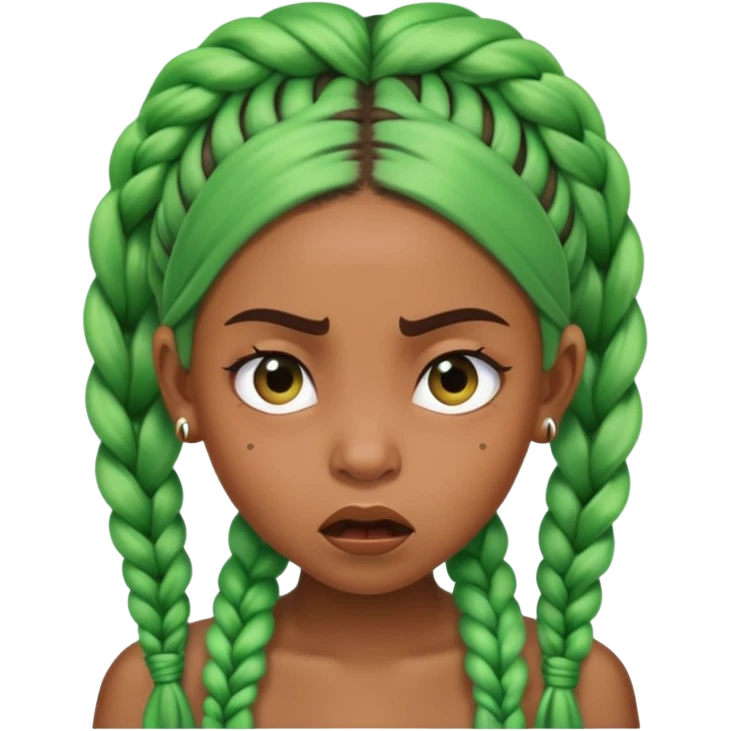 Brown skin girl with green braids making stank face  emoji