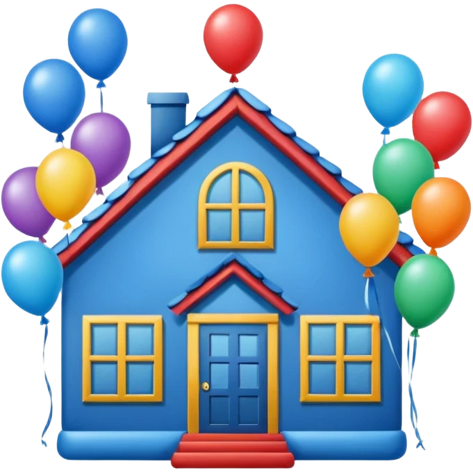 blue house flying with baloons emoji