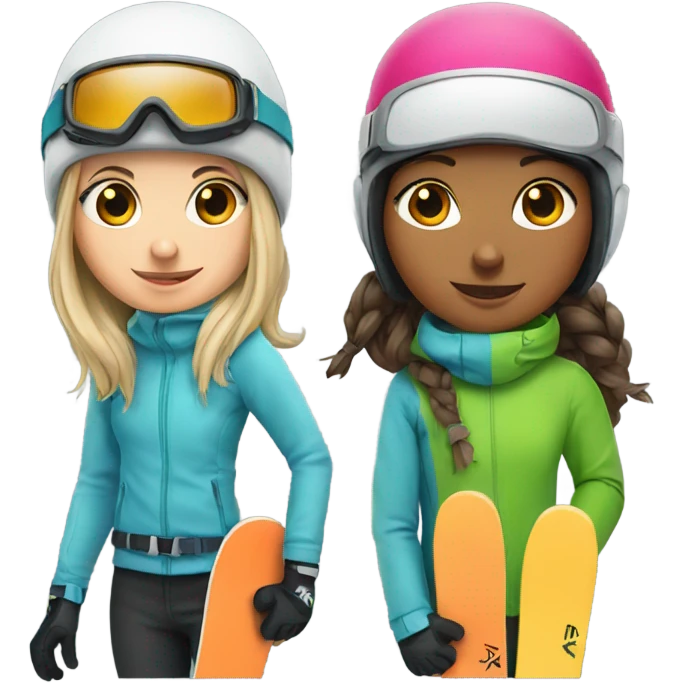 girl snowboarder with girl skier  emoji