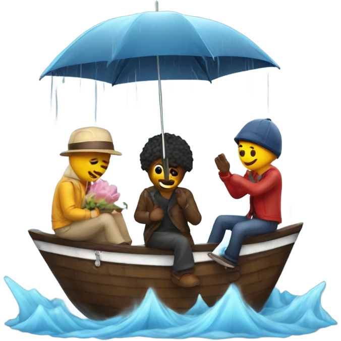 4 friends with umbrella playing with a ship in the rain emoji