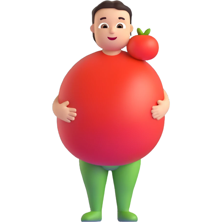 pregnant man with tomato belly emoji