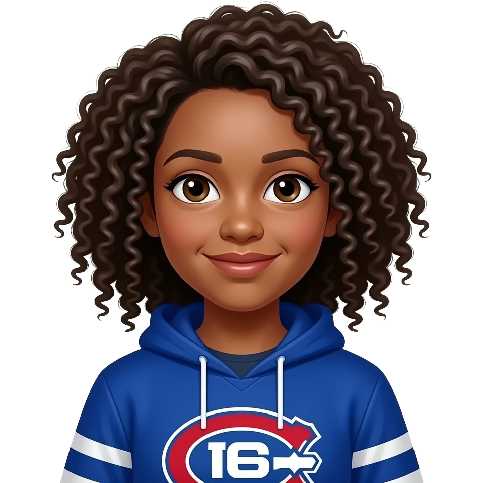 Habs fan emoji island girl with curly hair emoji
