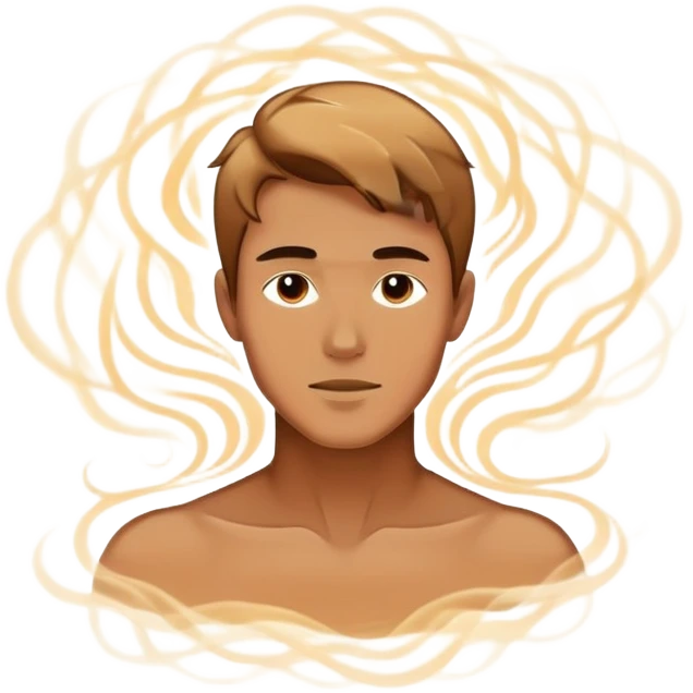 Abstract male outline with floating ethereal energy surrounding and flowing through the silhouette, stylish masculine essence emoji