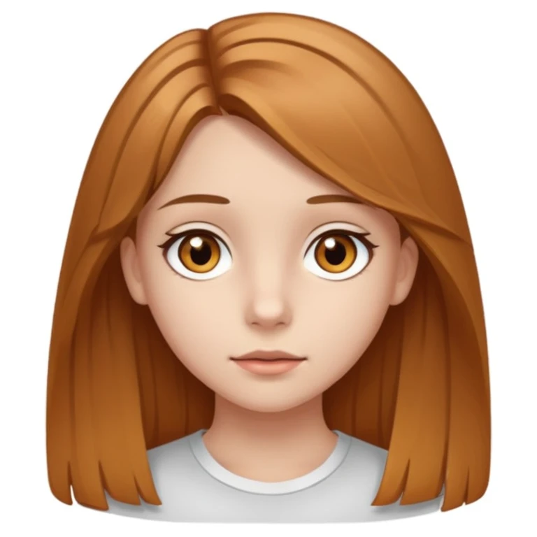 A girl with amber eyes and medium-length straight (slightly wavy) light brown hair. She is a teenager emoji