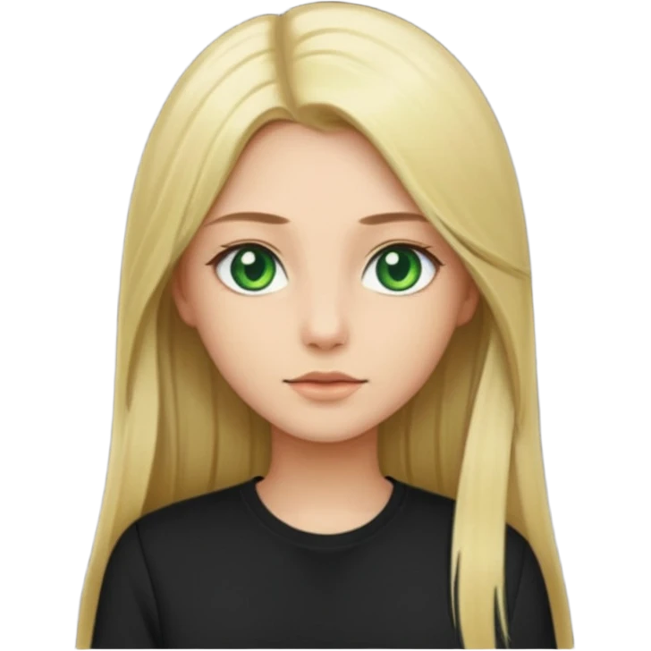 Long straight blonde hair with green eyes and black shirt emoji