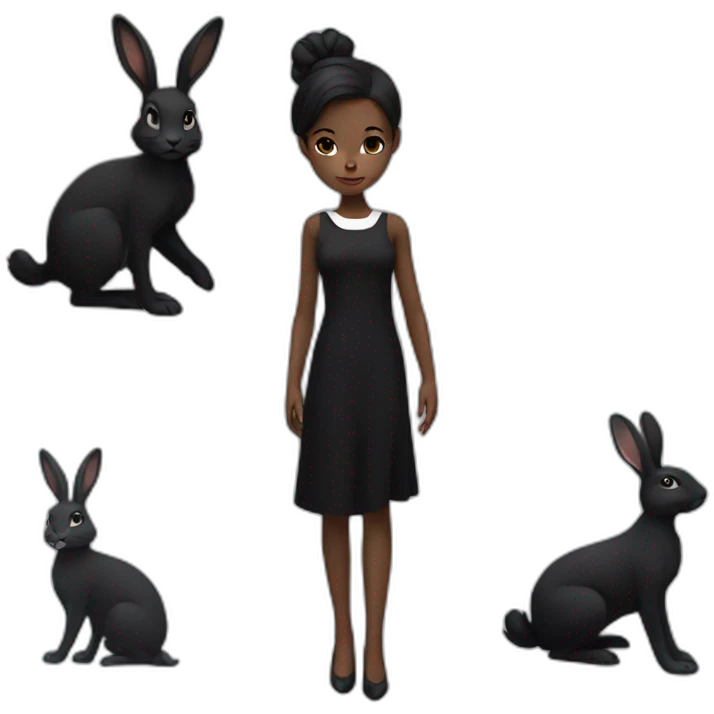 elegant girl in black dress white skin black hare without rabbits emoji
