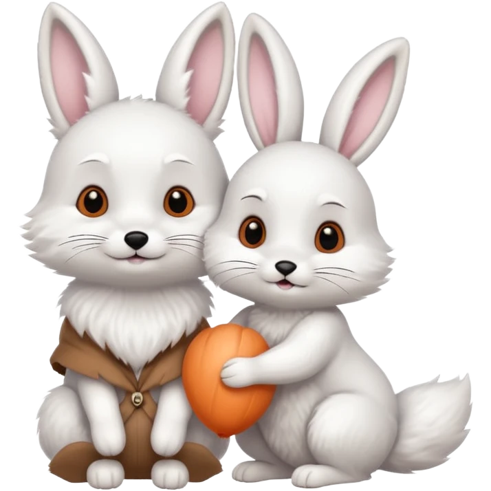 Happ white fox with bunny as friends emoji