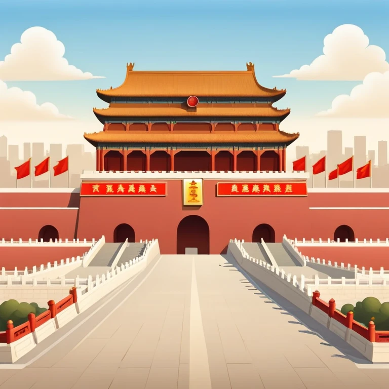 Tiananmen Square in Beijing with traditional Chinese architecture gate, sunny day, travel landmark illustration emoji