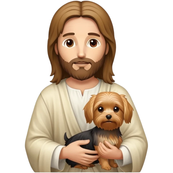Jesus holding a cute yorkie emoji