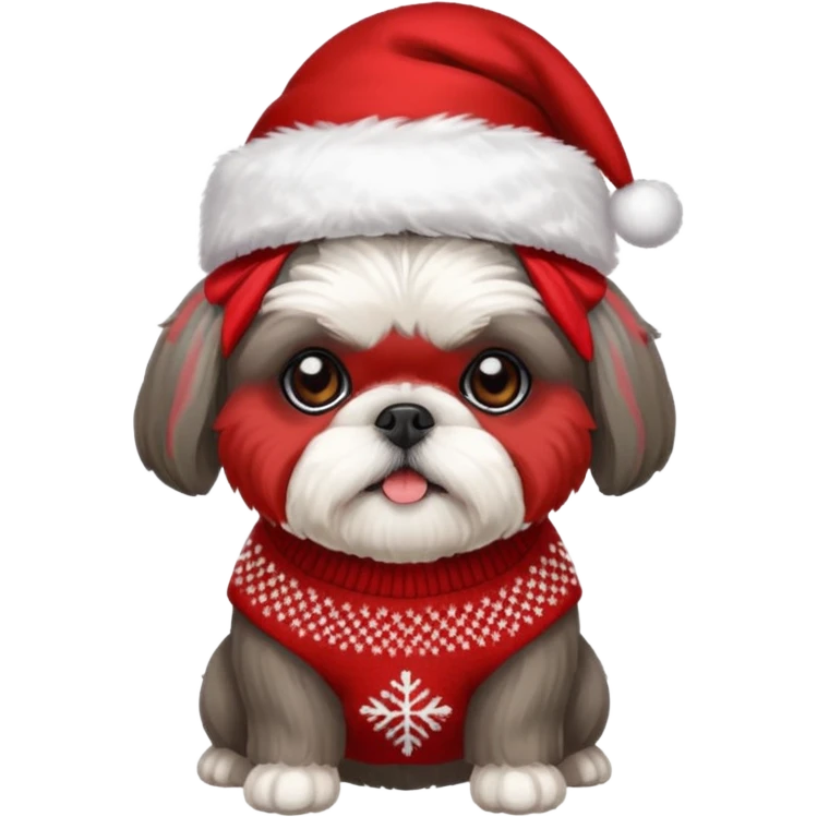dark grey shih tzu christmas sweater and hat emoji