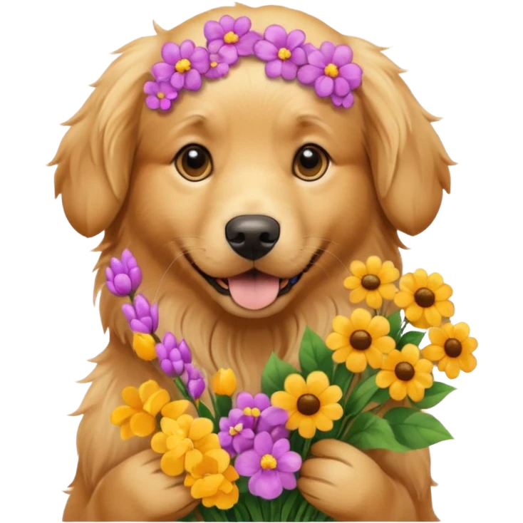 dog holding flowers emoji
