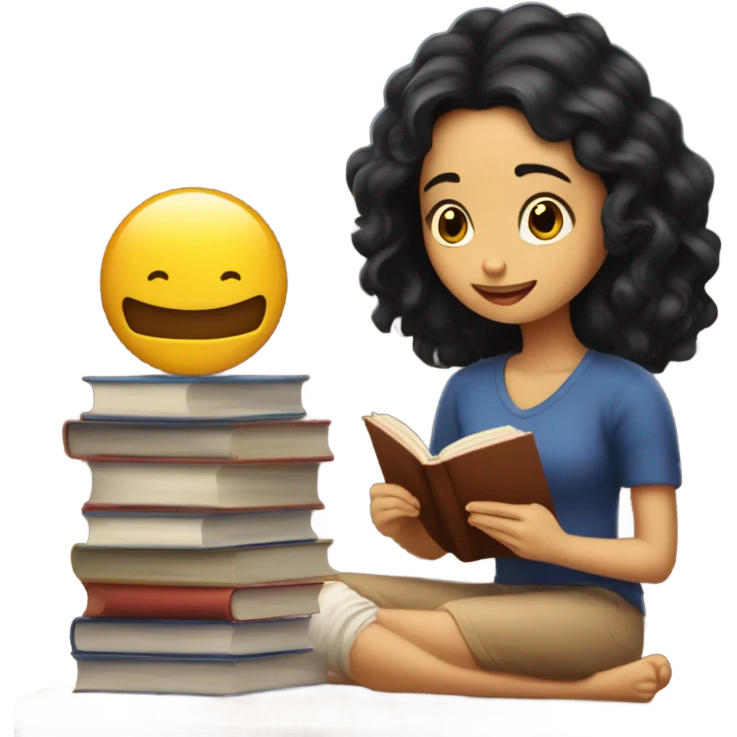 Una chica morena leyendo un libro cute emoji