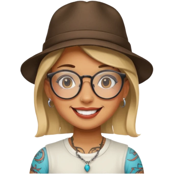 tattooed girl with hat and glasses emoji
