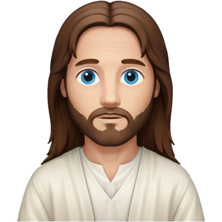 Jesus Christ with Blue eyes, brown long hair, white outfit emoji