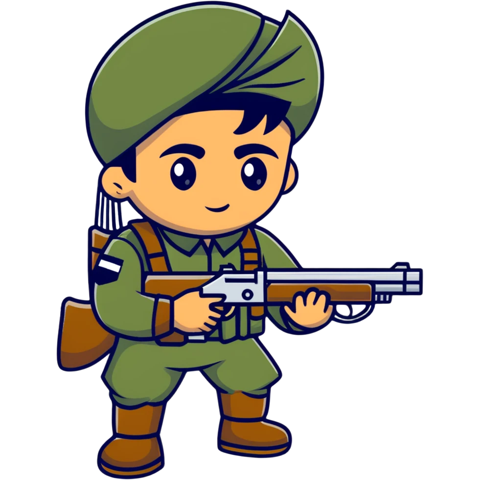 Indian soldier greasing a gun, cartoonish sticker emoji