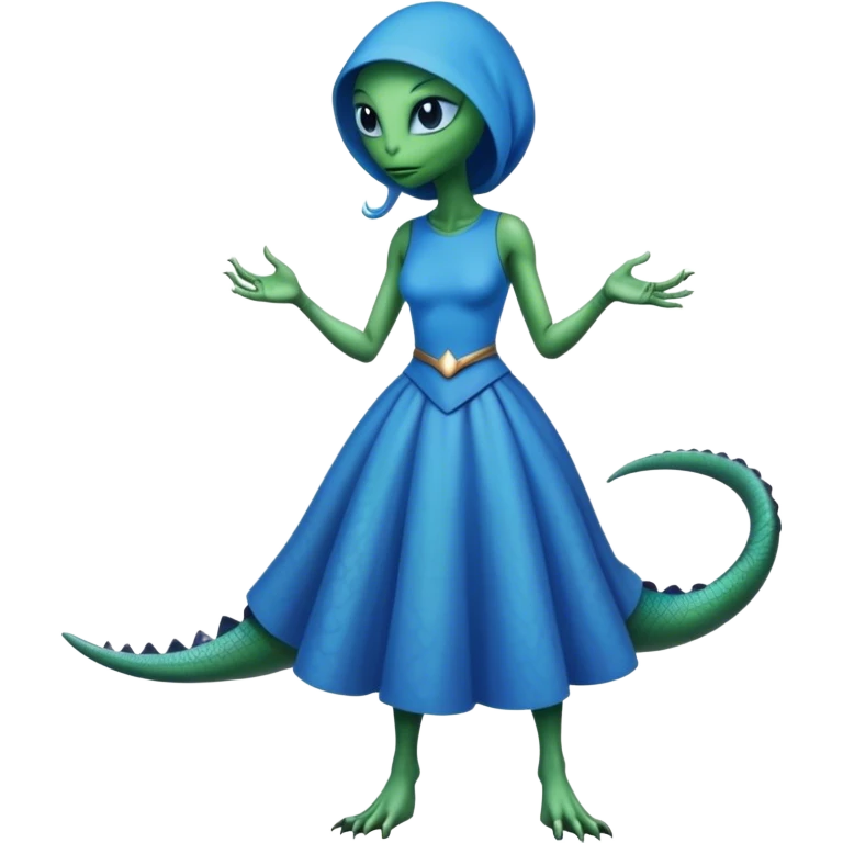 a reptilian alien woman full body, in blue dress emoji