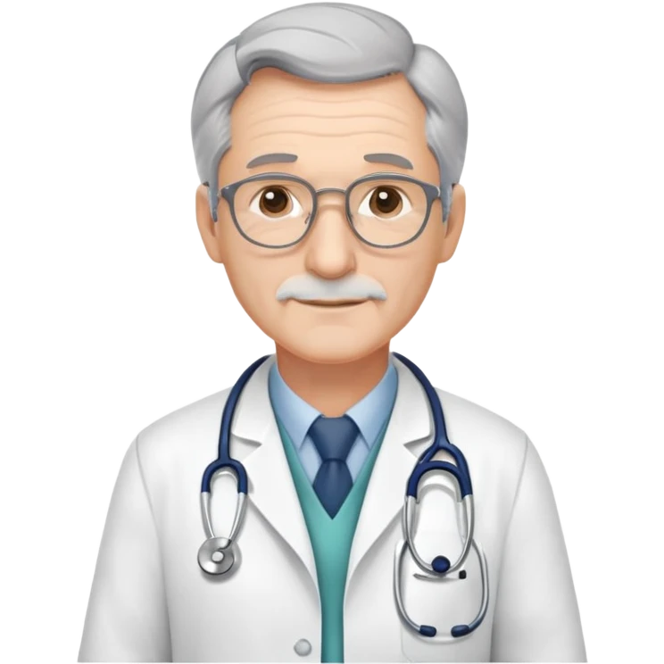 mature 60 year old male doctor with stethoscope, gray hair, professional emoji
